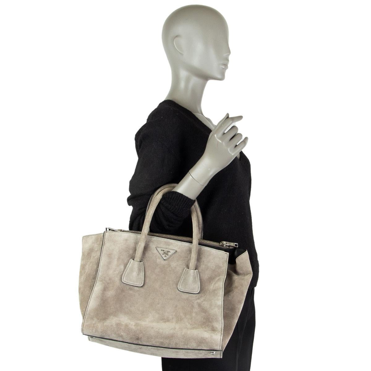 Donna PRADA camoscio grigio TWIN POCKET TOTE Scamosciato
