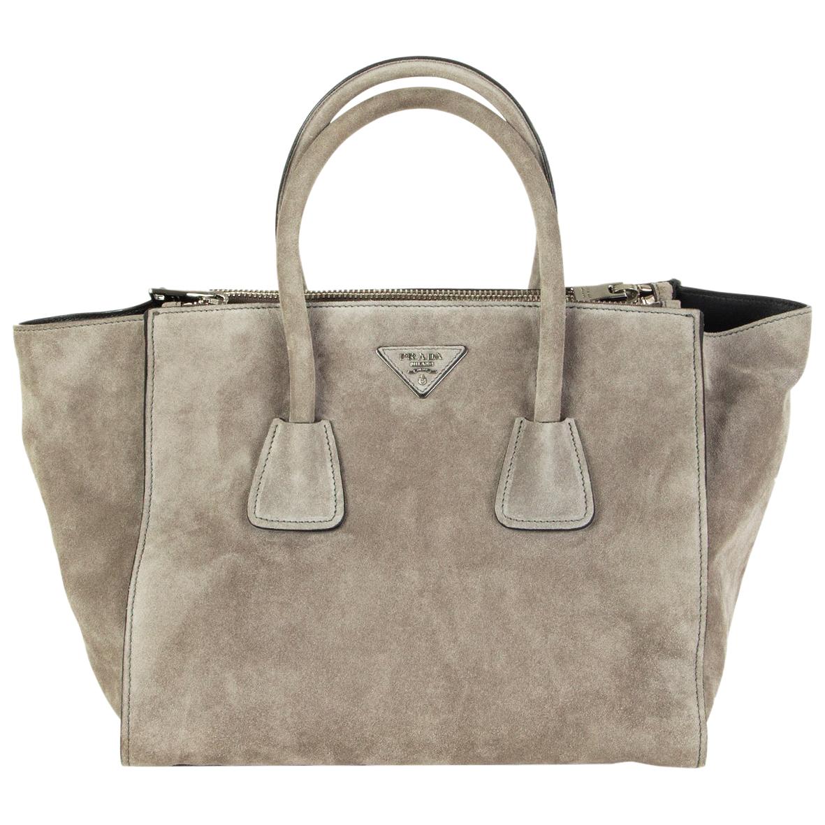 PRADA grey suede TWIN POCKET TOTE Scamosciato For Sale at 1stDibs | prada  suede bag, grey suede bag, grey suede purse