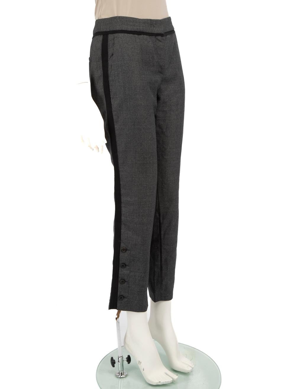 CONDITION is Very good. Minimal wear to the trousers is evident. Missing composition label on this used Prada designer resale item.
 
 
 
 Details
 
 
 Grey
 
 Cotton
 
 Trousers
 
 Slim fit
 
 Mid rise
 
 Buttoned cuffs
 
 Black side tape detail
 
