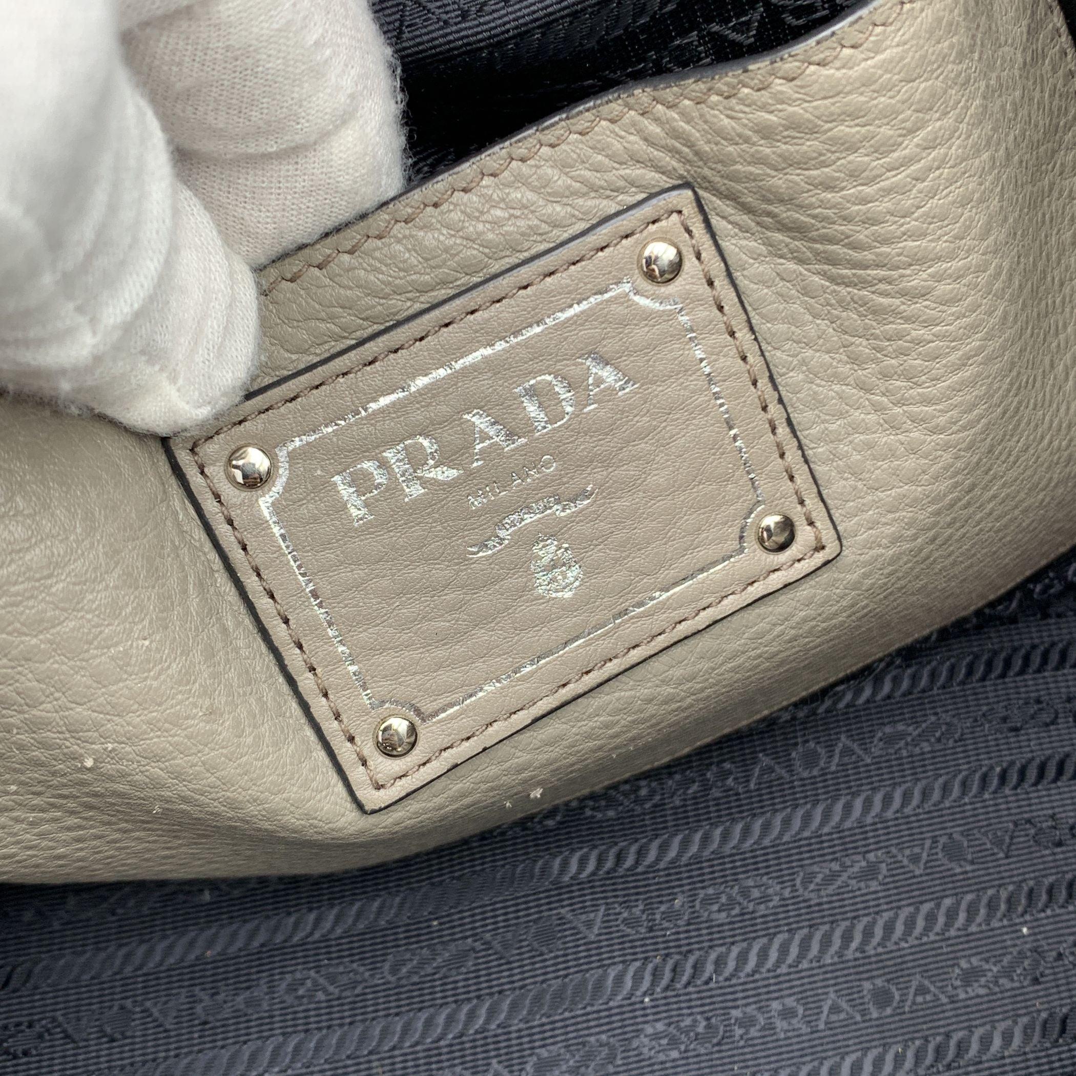 Prada Grey Taupe Leather Tote Satchel Bag with Strap BN2419 For Sale 1