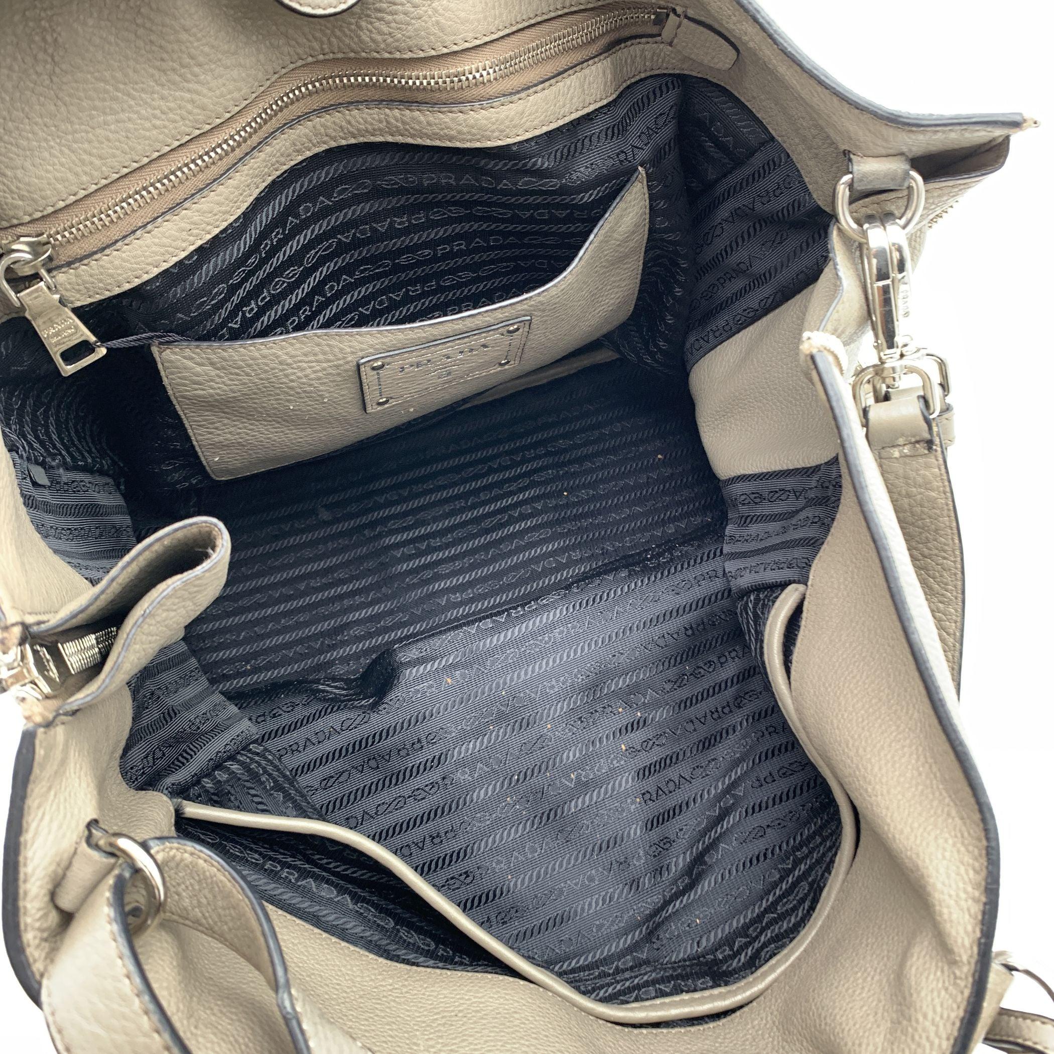 Prada Grey Taupe Leather Tote Satchel Bag with Strap BN2419 For Sale 2