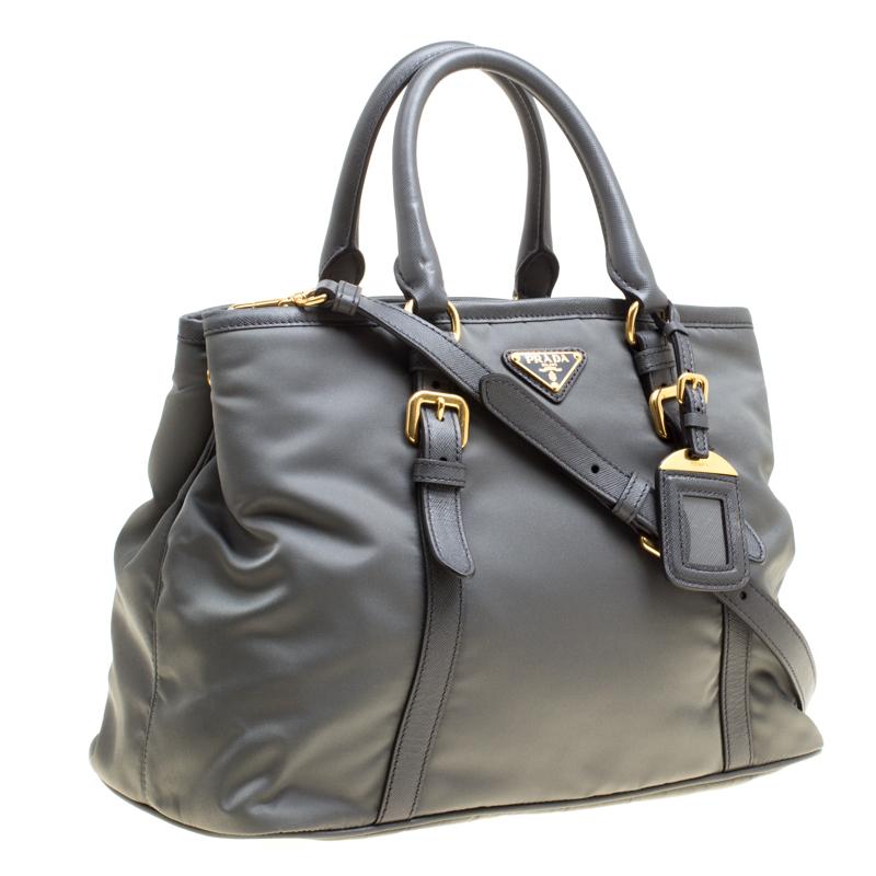 Gray Prada Grey Tessuto Saffiano Top Handle Bag