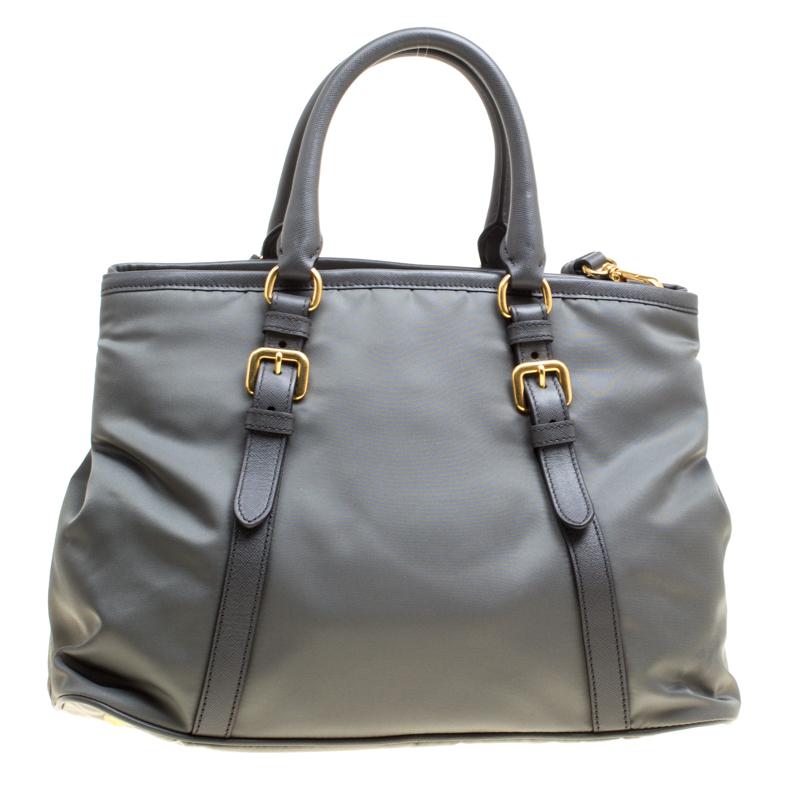 Prada Grey Tessuto Saffiano Top Handle Bag 1