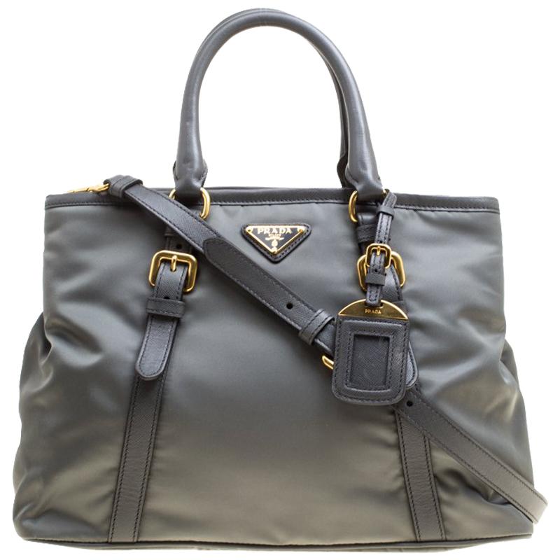 Prada Grey Tessuto Saffiano Top Handle Bag