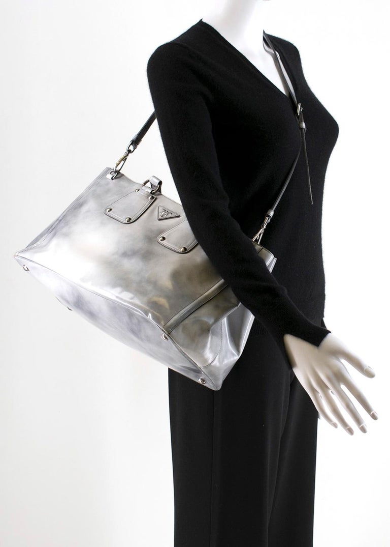 Prada grey tie dye patent leather tote bag at 1stDibs
