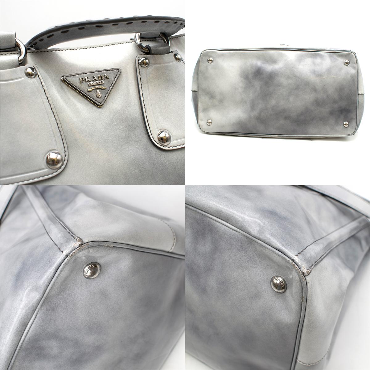 Gray Prada grey tie dye patent leather tote bag