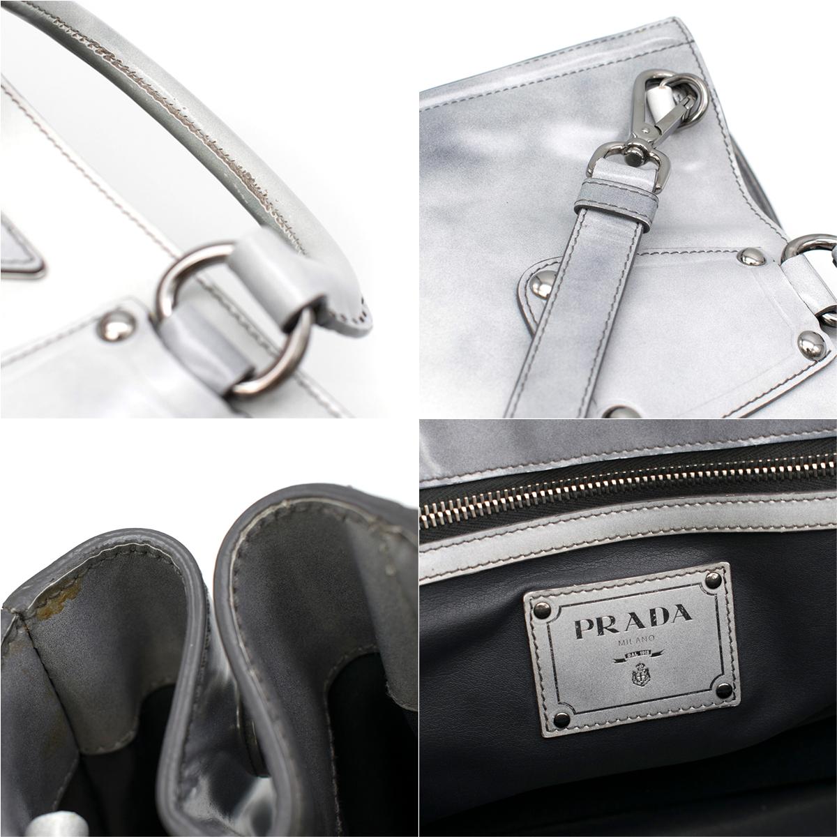 Prada grey tie dye patent leather tote bag 1