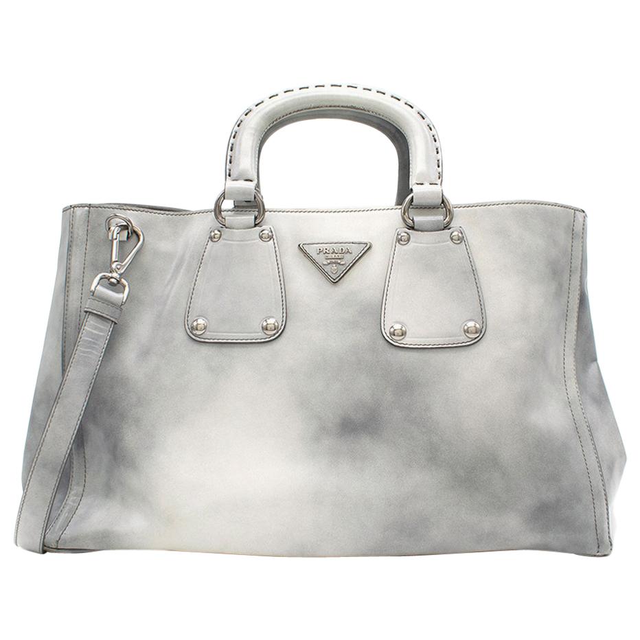 Prada grey tie dye patent leather tote bag