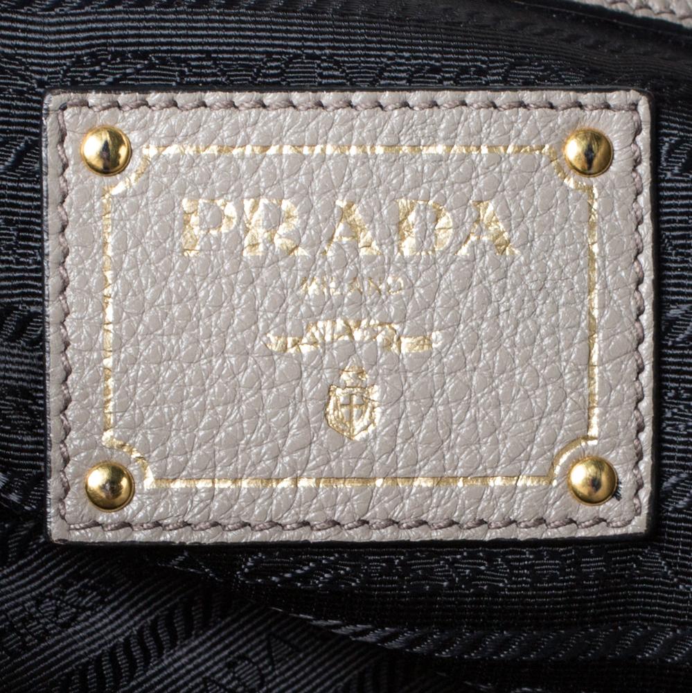 Prada Grey Vitello Daino Leather Logo Embossed Tote 4