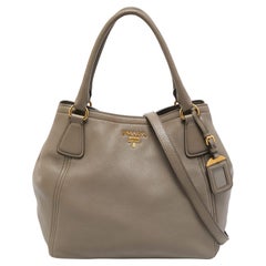 Prada Grey Vitello Daino Leather Sacca 2 Manici Tote