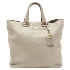 Prada Grey Vitello Daino Leather Shopper Tote