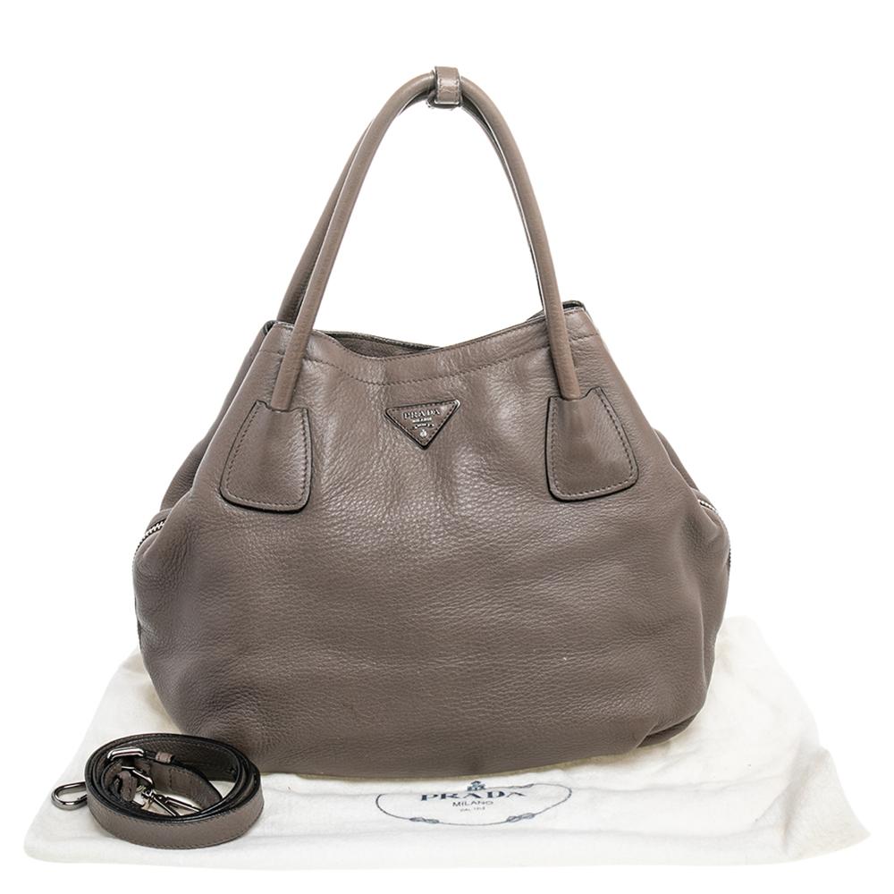 Prada Grey Vitello Daino Leather Tote 6