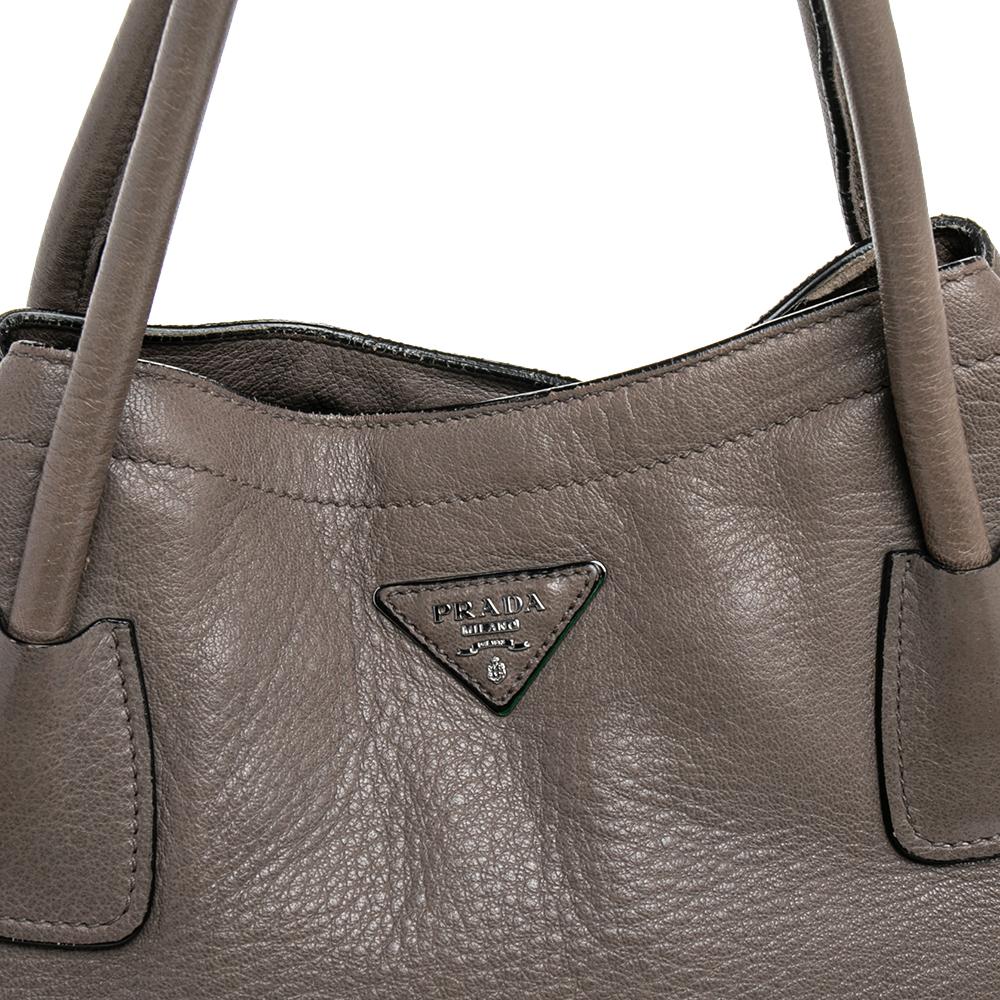 Prada Grey Vitello Daino Leather Tote 2