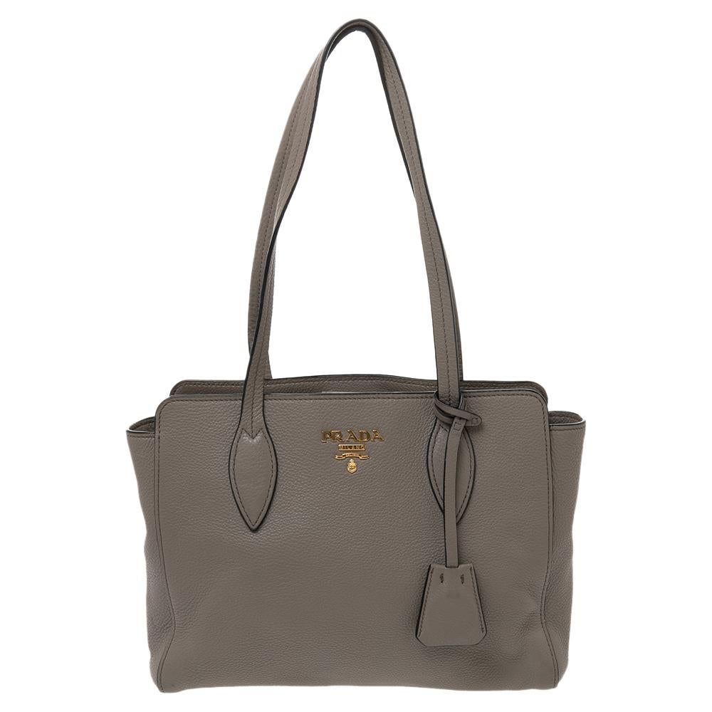 Prada Grey Vitello Daino Leather Tote