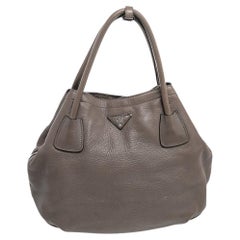 Prada Grey Vitello Daino Leather Tote