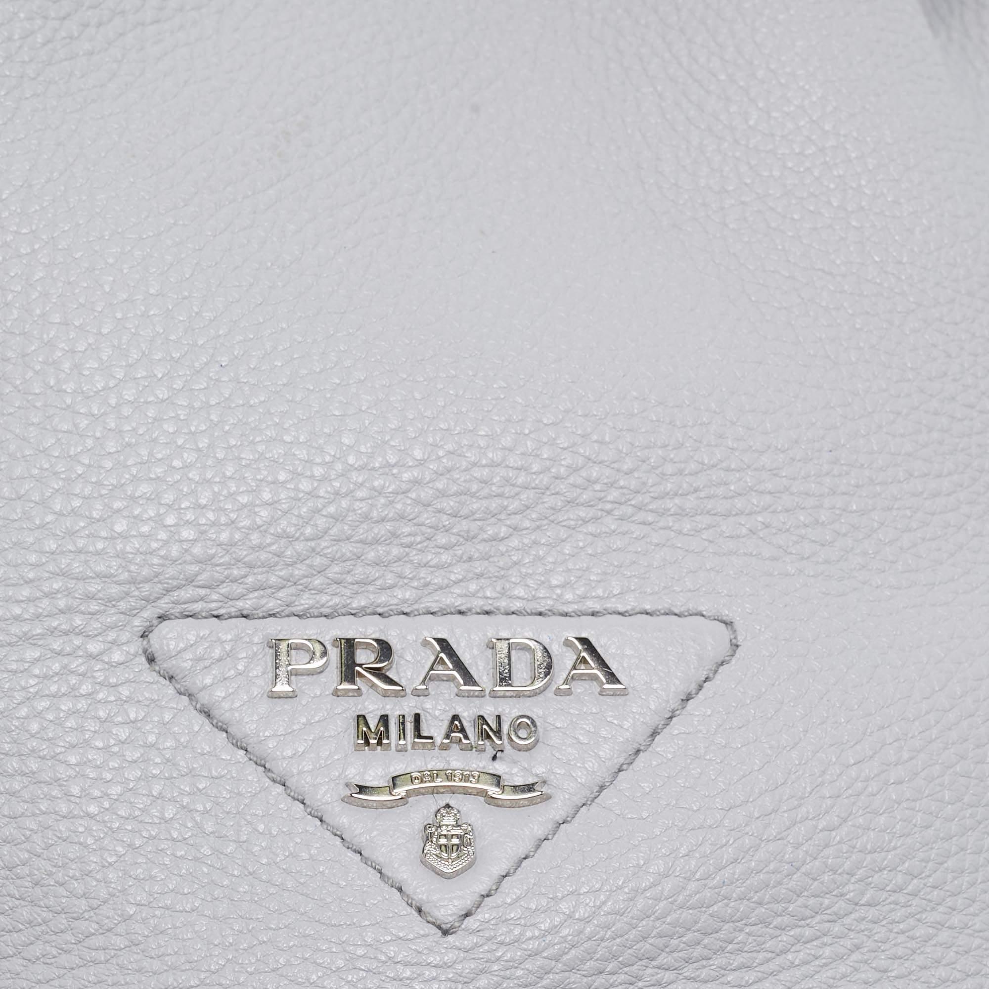 Women's Prada Grey Vitello Daino Soft Leather Bucket Bag