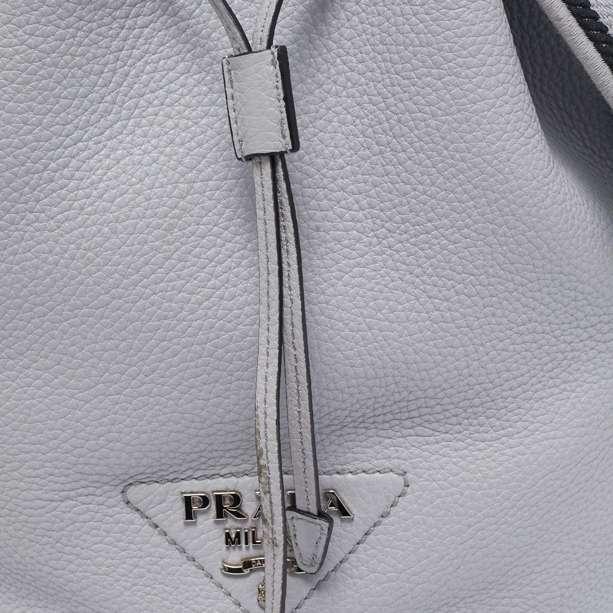 Prada Grey Vitello Daino Soft Leather Bucket Bag 1