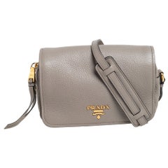 Prada Grey Vitello Leather Flap Shoulder Bag