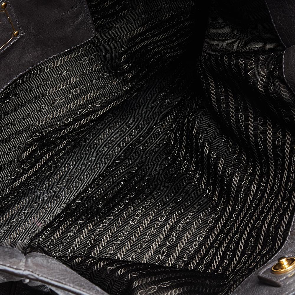 Prada Grey Vitello Shine Leather Top Handle Bag 2