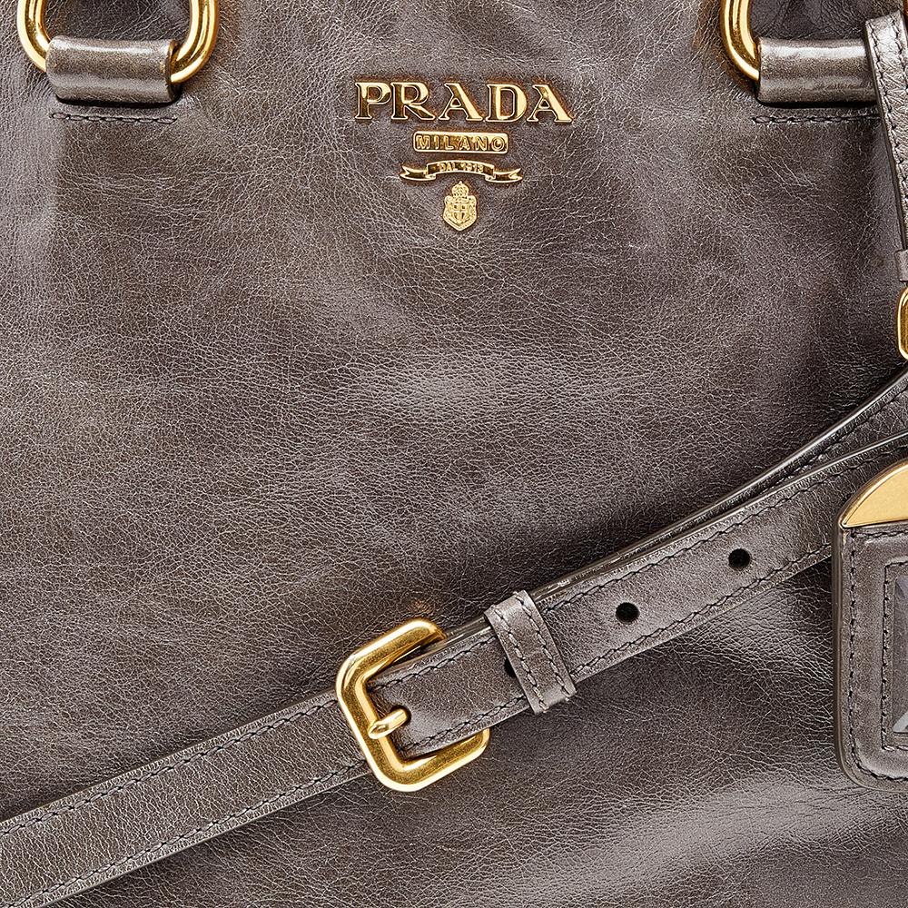 Gray Prada Grey Vitello Shine Leather Top Handle Bag