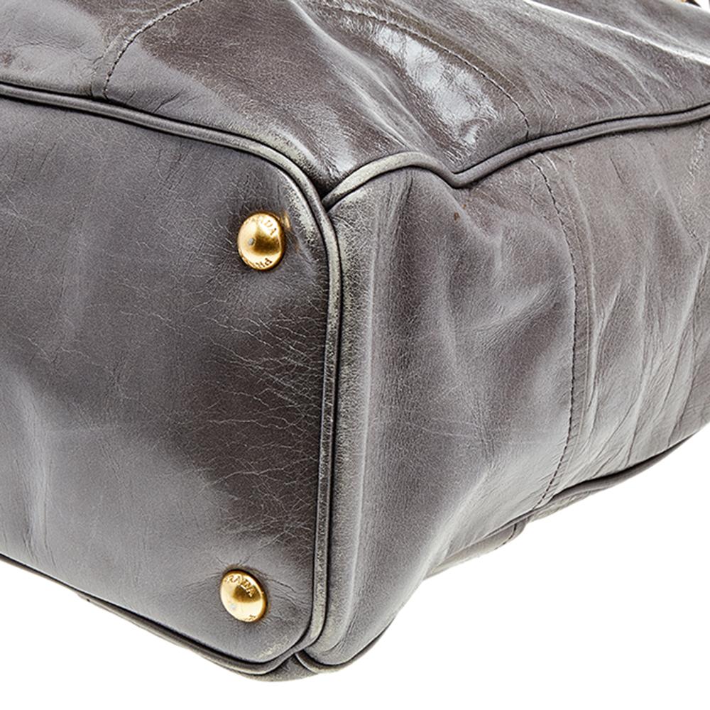 Women's Prada Grey Vitello Shine Leather Top Handle Bag