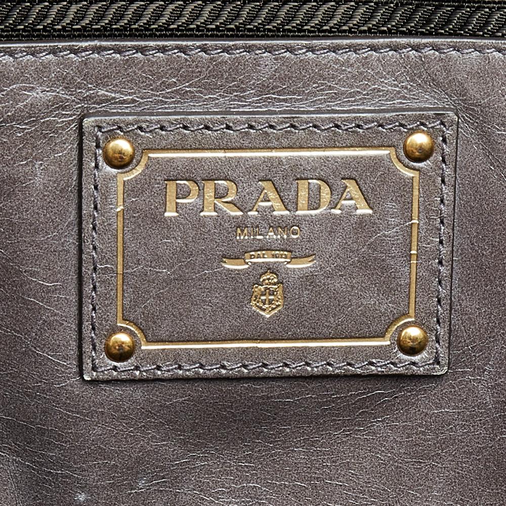 Prada Grey Vitello Shine Leather Top Handle Bag 1