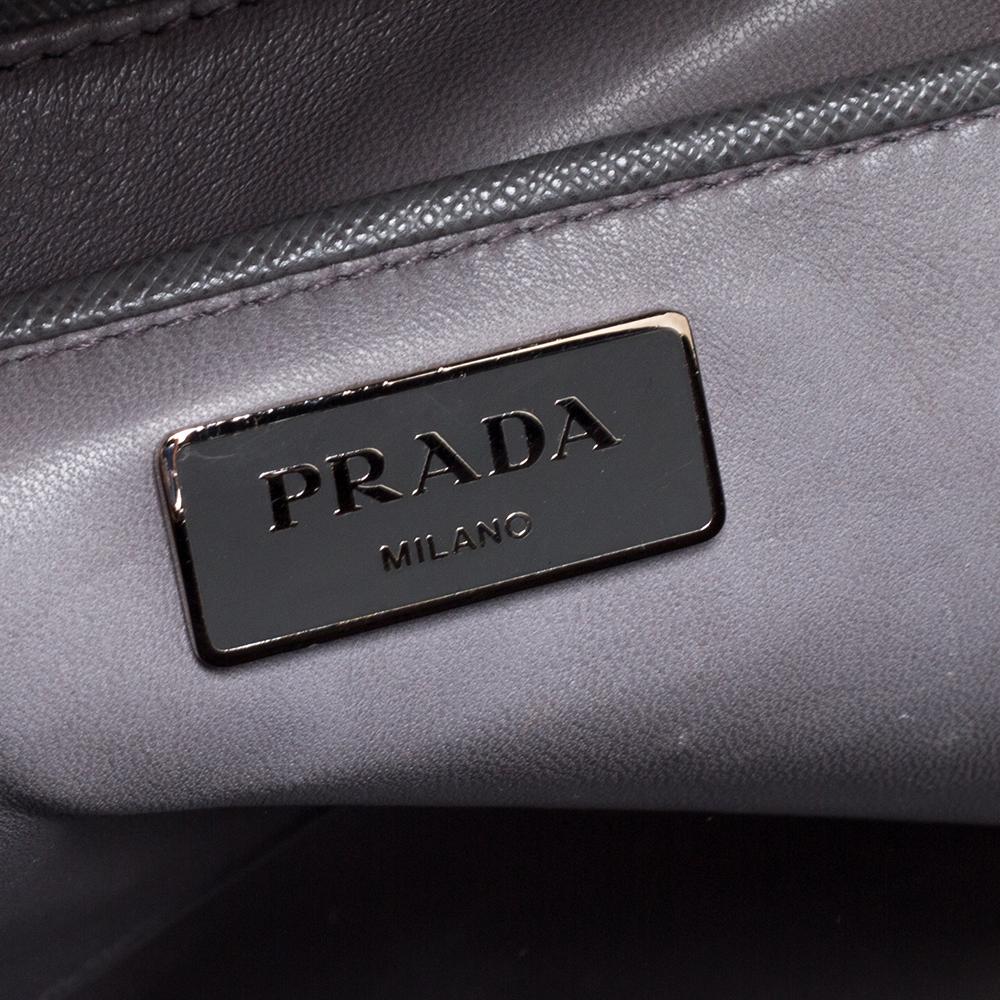 Prada Grey/White Saffiano Lux Leather Pyramid Frame Satchel 5