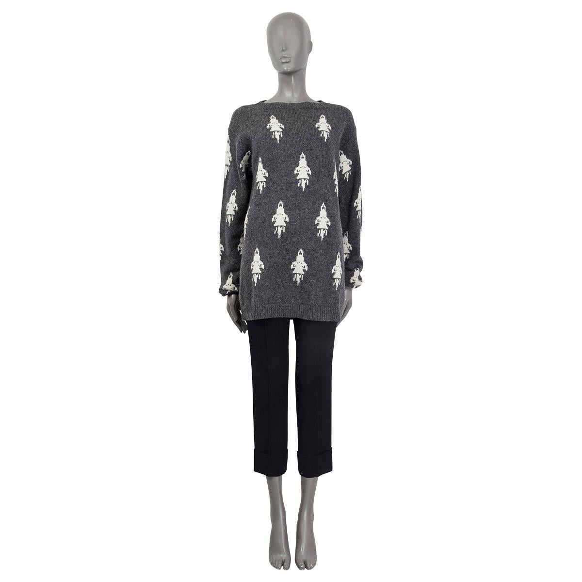 Gray PRADA grey & white SHETLAND WOOL 2016 ROCKET Crewneck Sweater 54 XXL For Sale