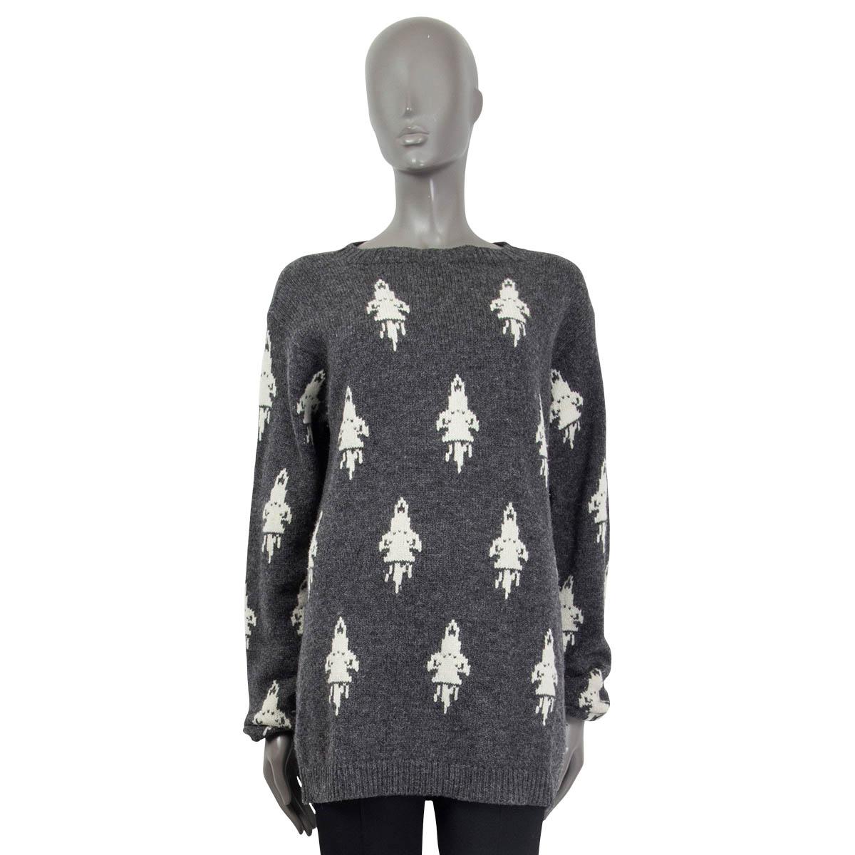 PRADA grey & white SHETLAND WOOL 2016 ROCKET Crewneck Sweater 54 XXL In Excellent Condition For Sale In Zürich, CH