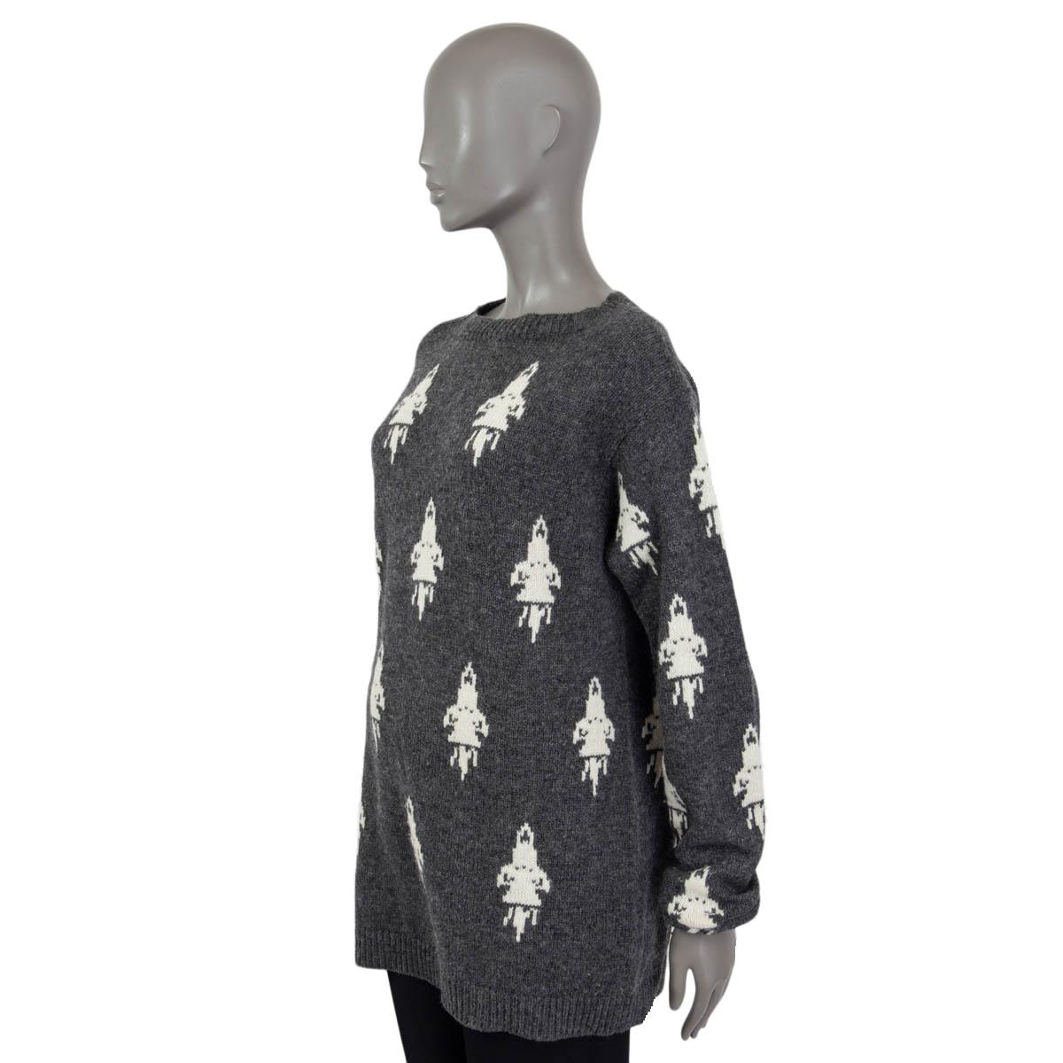 Women's PRADA grey & white SHETLAND WOOL 2016 ROCKET Crewneck Sweater 54 XXL For Sale