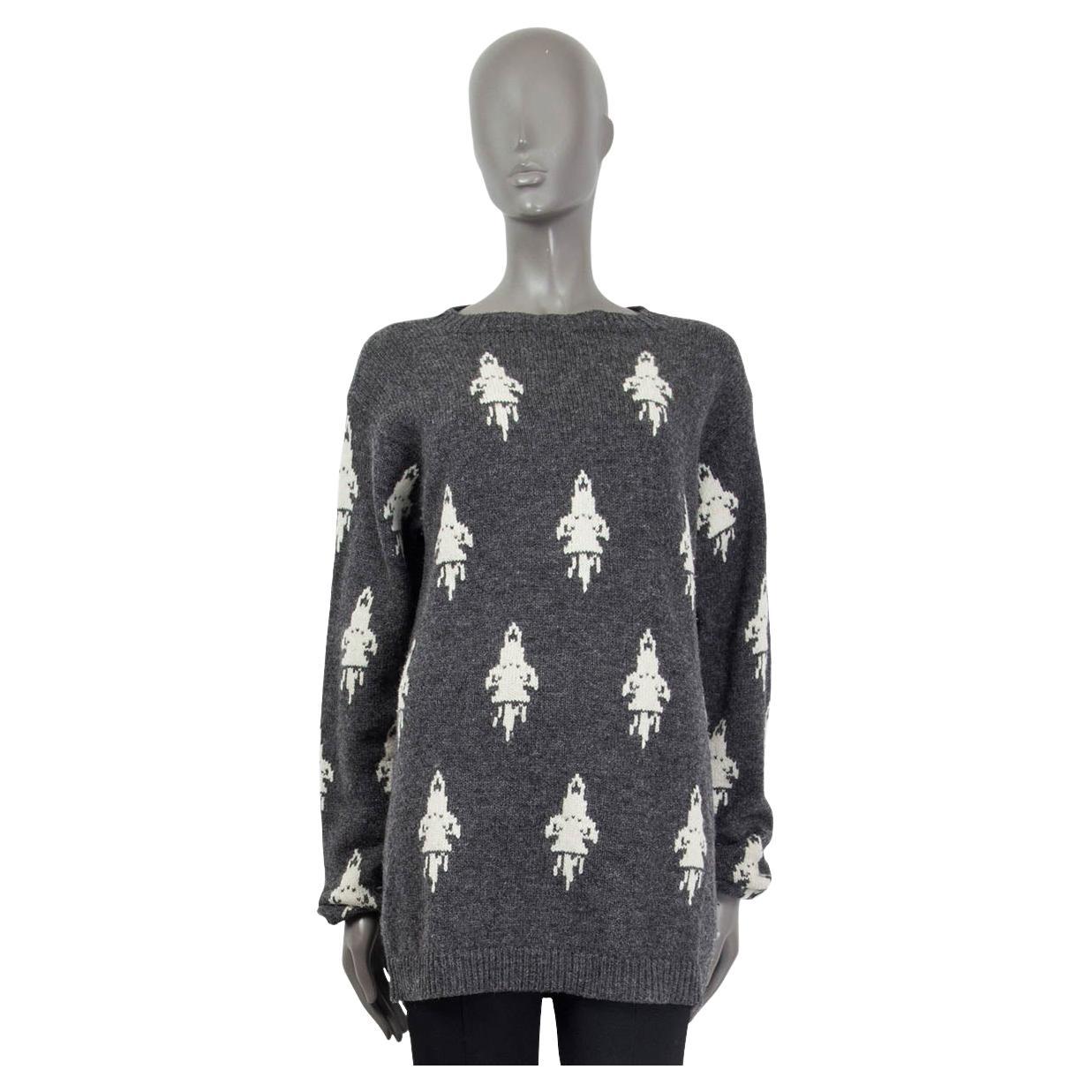 PRADA grey & white SHETLAND WOOL 2016 ROCKET Crewneck Sweater 54 XXL For Sale