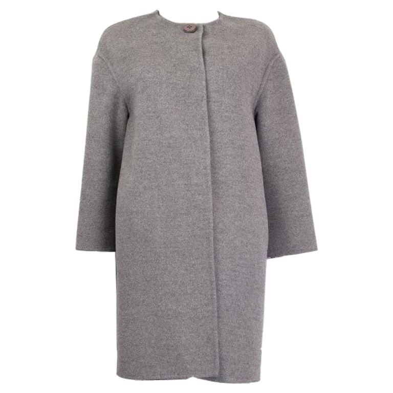 PRADA grey wool angora cashgora COLLARLESS COCOON Coat Jacket 40 S For Sale  at 1stDibs