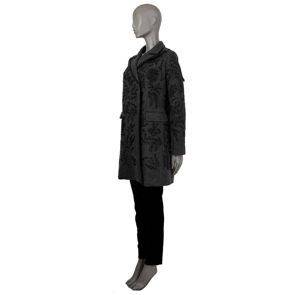 Black PRADA grey wool BEAD EMBELLISHED DOUBLE BREASTED Coat Jacket S For Sale