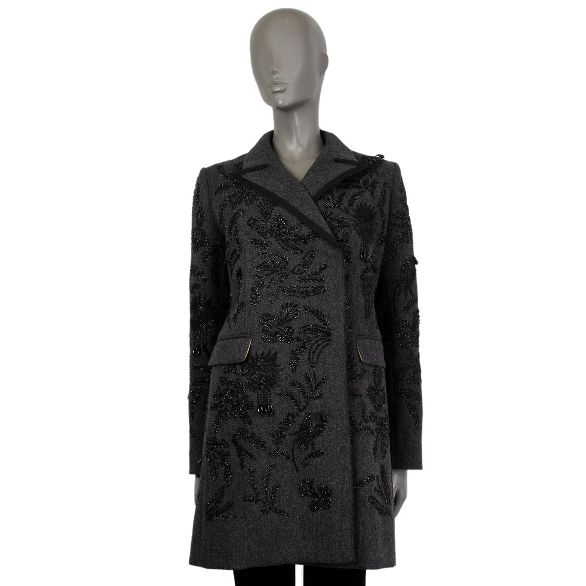 Women's PRADA grey wool BEAD EMBELLISHED DOUBLE BREASTED Coat Jacket S For Sale