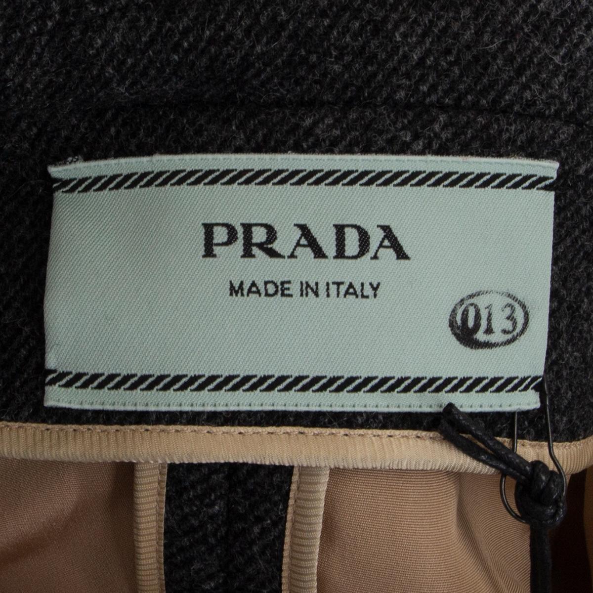 PRADA grey wool BEAD EMBELLISHED DOUBLE BREASTED Coat Jacket S For Sale 2