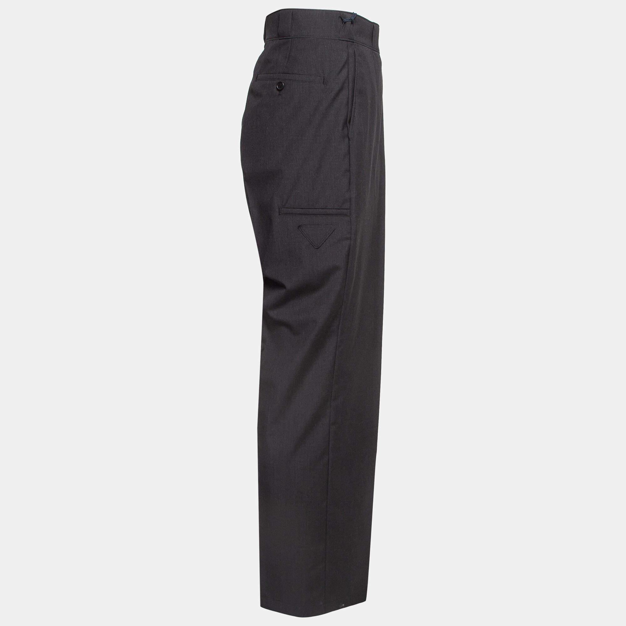 Prada Grey Wool Straight Fit Formal Trousers L For Sale 1