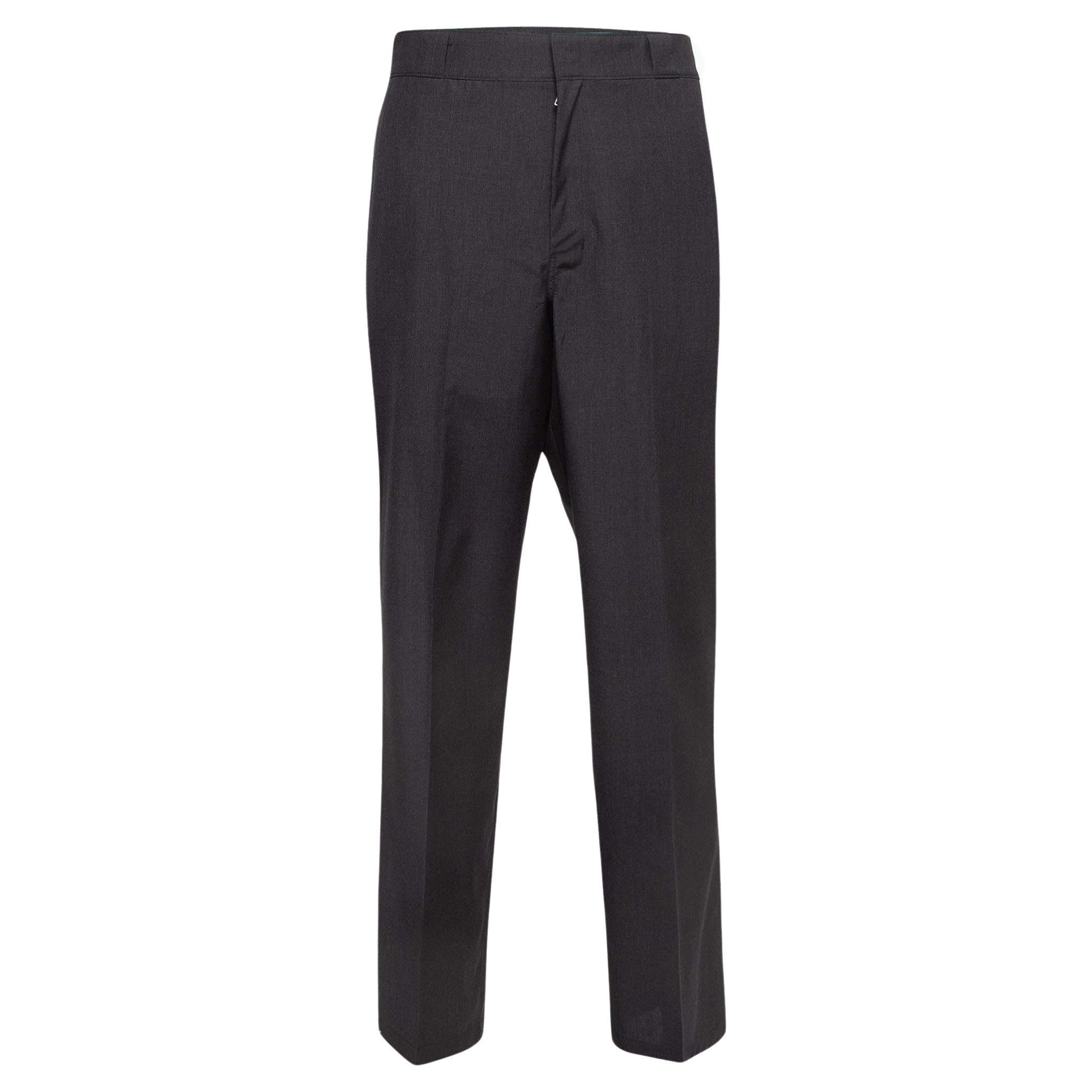 Prada Grey Wool Straight Fit Formal Trousers L For Sale