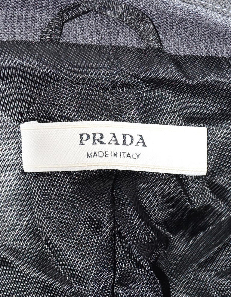 Prada Grey Wool Striped Trench Coat Sz 42 For Sale at 1stDibs