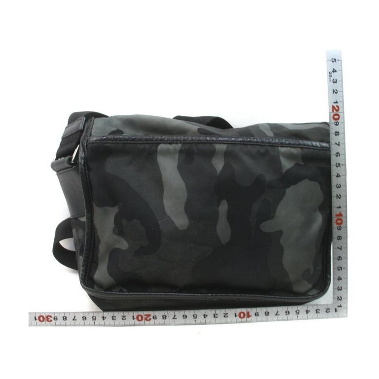Prada Grey x Green Nylon Tessuto Camouflage Messenger Bag 863461 For