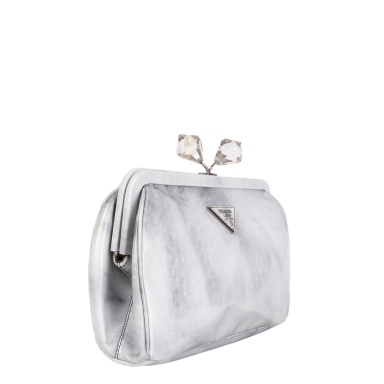 PRADA Grigio Spazzolato leather CRYSTAL KISS-LOCK Frame Clutch Bag at  1stDibs | prada evening bag, silver prada clutch, prada silver clutch