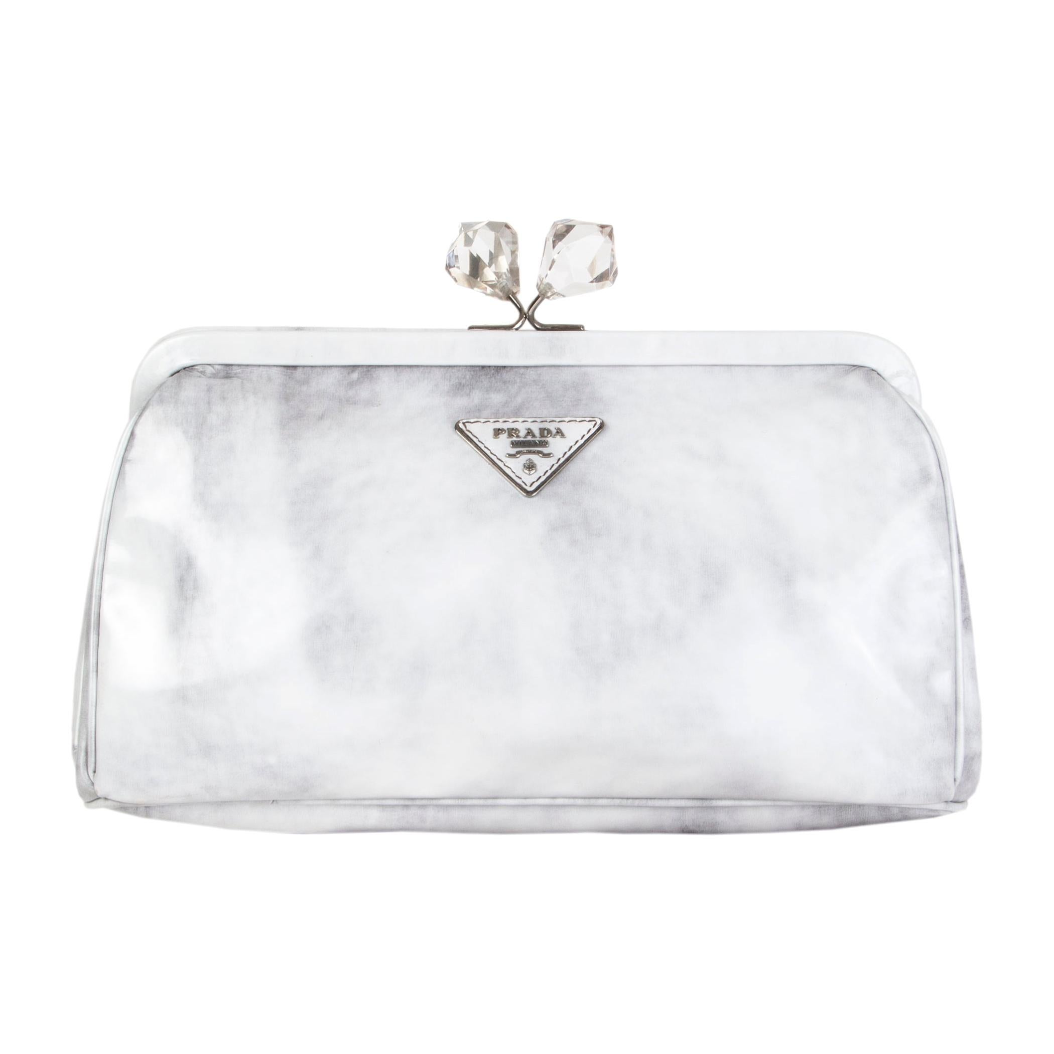 PRADA Grigio Spazzolato leather CRYSTAL KISS-LOCK Frame Clutch Bag