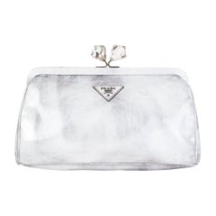 PRADA Grigio Spazzolato leather CRYSTAL KISS-LOCK Frame Clutch Bag