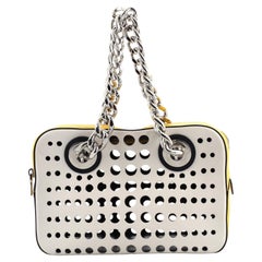 Prada Grommet Chain Shoulder Bag Perforated Leather Medium