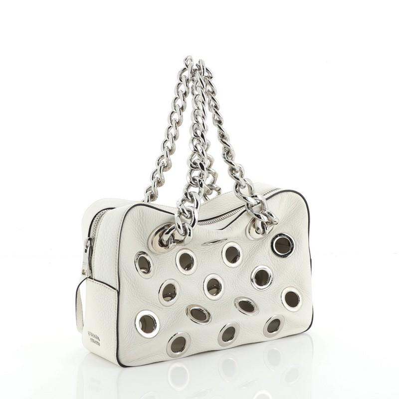 Gray Prada Grommet Chain Shoulder Bag Vitello Daino Medium