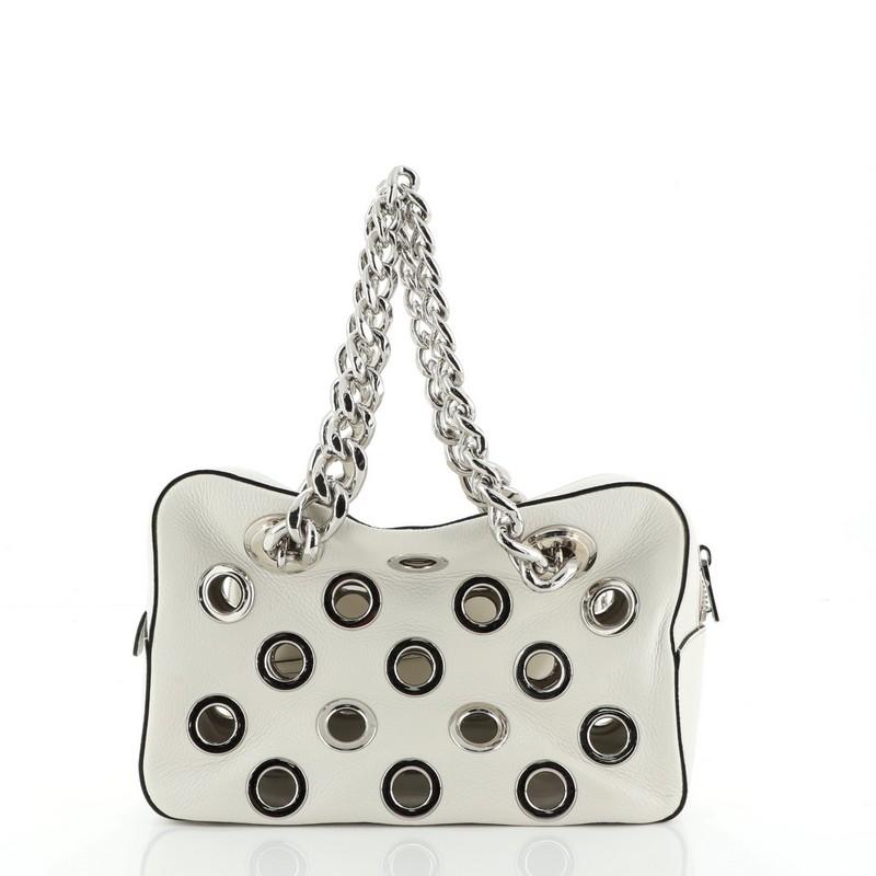 Prada Grommet Chain Shoulder Bag Vitello Daino Medium In Good Condition In NY, NY