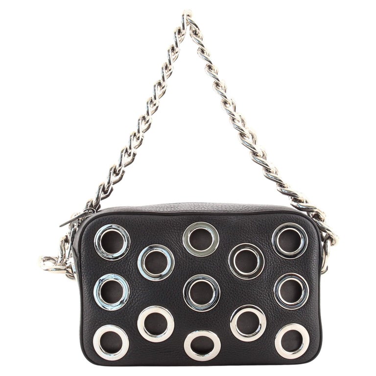 Prada Grommet Chain Shoulder Bag Vitello Daino Small For Sale at 1stDibs