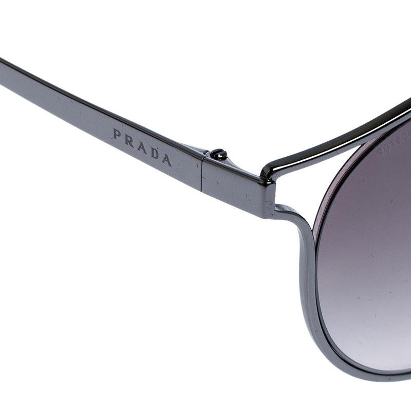 Gray Prada Gun Metal SPR 62S Mirror Round Sunglasses