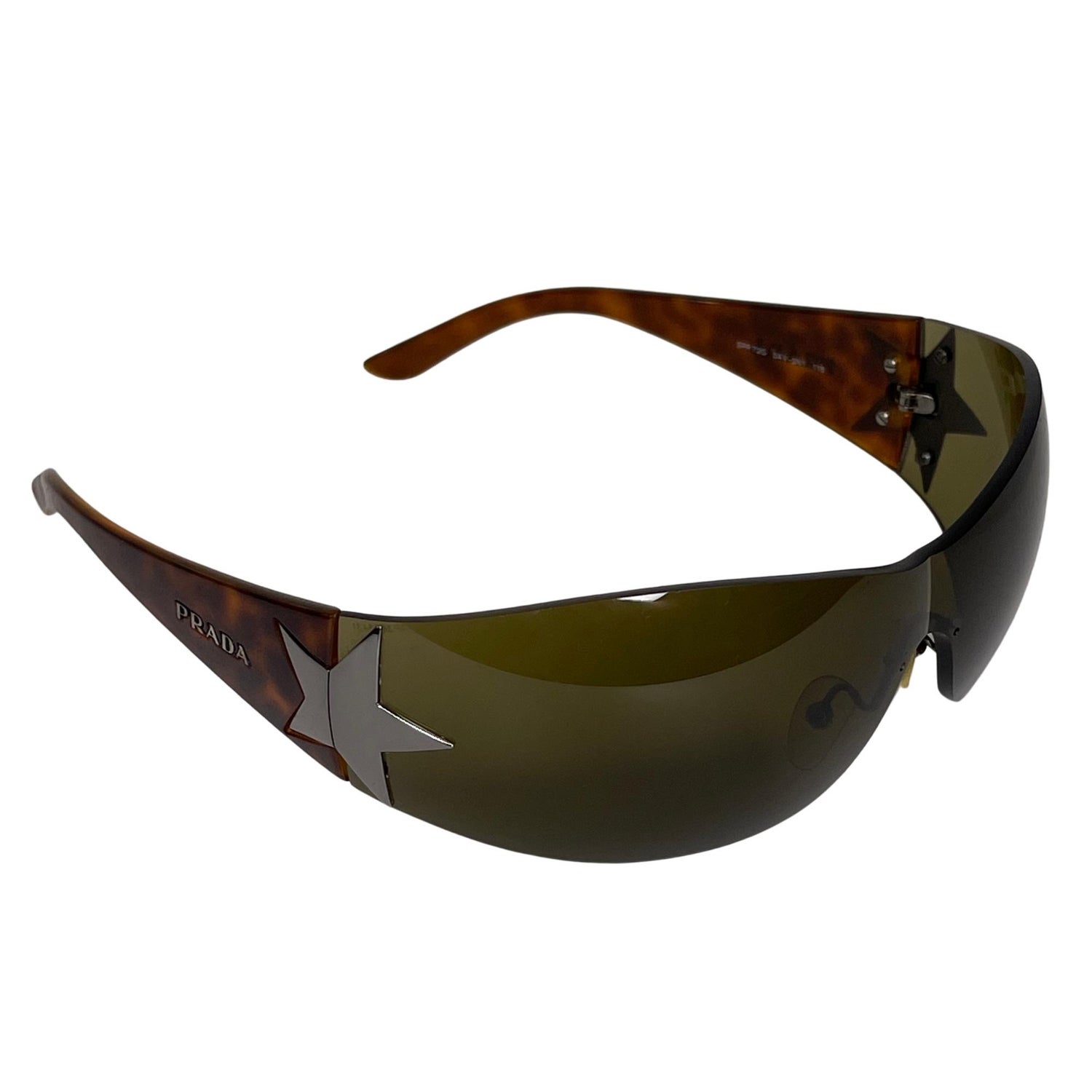 Prada Gun Metal Star Silver/Brown Unisex Shield Sunglasses (SPR 72G) at  1stDibs