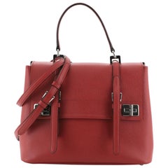 Prada Half Flap Double Turn Lock Satchel Saffiano Leather Large