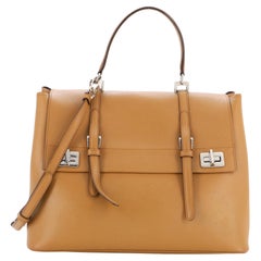 Prada Half Flap Double Turn Lock Satchel Saffiano Leather Large